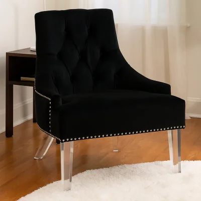 The Range Clarence Button Tufted Black Velvet Chair - Black