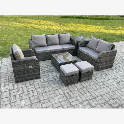 The Range Fimous 7-Piece Rattan Patio Set with Reclining Chair & 3-Seater Sofa - Dark Grey Mixed