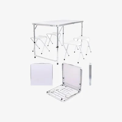 The Range 5pc Height Adjustable Folding Picnic Table  Chairs Set - White