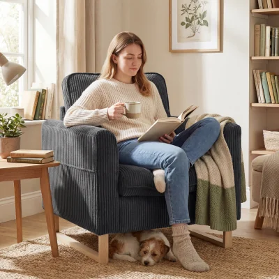 The Range HOMCOM Accent Chair with Metal Legs and Spring Dark Grey - Dark Grey