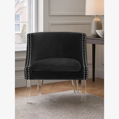 The Range Clarence Black Velvet Chair with Acrylic Legs - Black