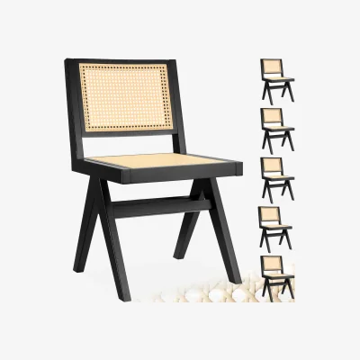 The Range Accent Chair Lizzy, Rattan Backrest, Solid Wood Frame - Black