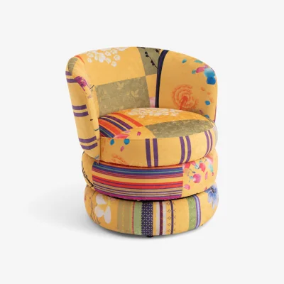 The Range Fabric Gold Patchwork Tilly Accent Swivel Chair - Gold