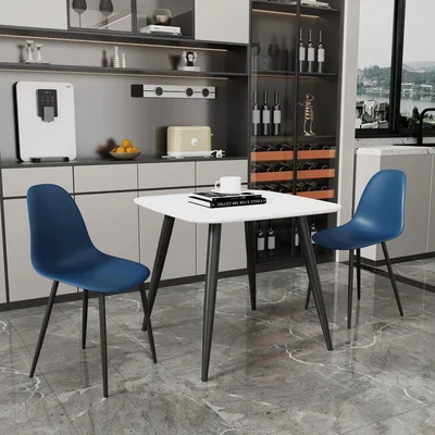 The Range Aspen Square White Table and 2 Curve Plastic Chair SET - Blue