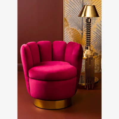 The Range Beauly Wine Velvet Scalloped Swivel Accent Chair - Red