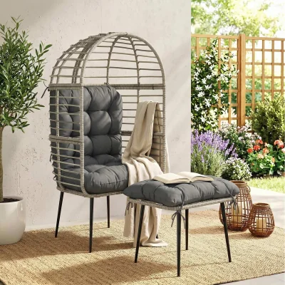 The Range Outsunny Standing Egg Chair with Footstool and Cushion - Light Grey