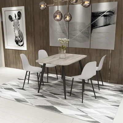 The Range Aspen Rectangular Oak Effect Table and 4 Curve Plastic Chair SET - Calico