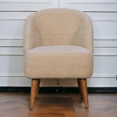 The Range Solid Wood Cream Boucle Tub Chair - Brown