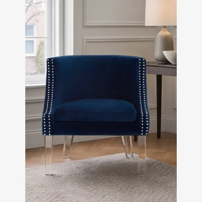 The Range Clarence Navy Blue Velvet Chair with Acrylic Legs - Blue