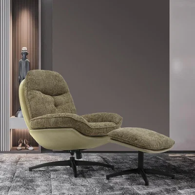 The Range Soft Chenille Lounge Chair with Footstool - Green
