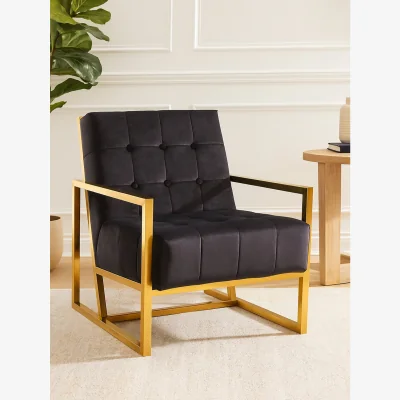 The Range Hana Black Velvet Chair With Gold Frame - Black