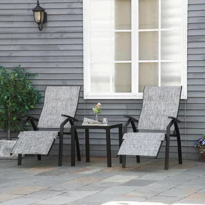 The Range Lounger Chair Set of 3 with Adjustable Backrest - Grey