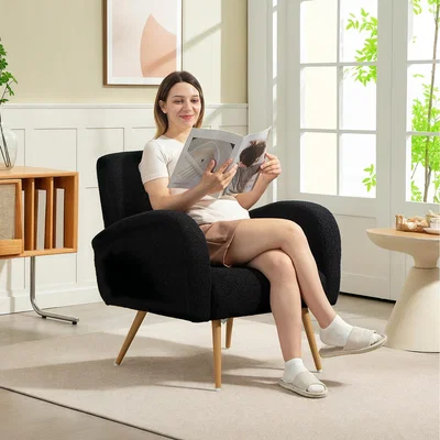 The Range HOMCOM Teddy Fleece Upholstered Accent Chair  - Black