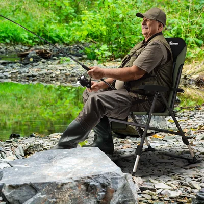 The Range Outsunny Folding Fishing Chair with Reclining Backrest Mud Feet - Dark Grey