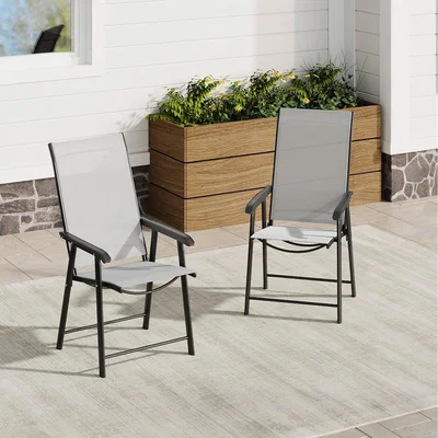 The Range Set of 2 Foldable Metal Frame Chairs - Grey