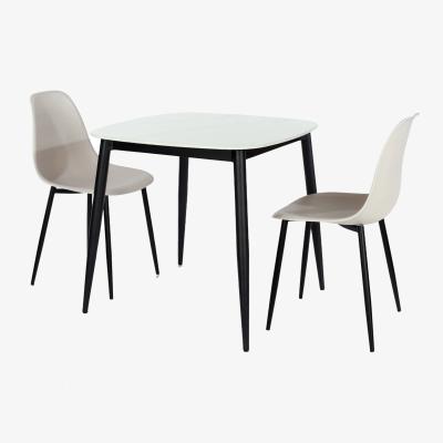 The Range Aspen Gloss White Sintered Stone Square Table and 2 Curve Chair Set - Calico
