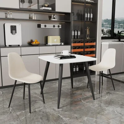 The Range Aspen Square White Table and 2 Curve Plastic Chair SET - Calico