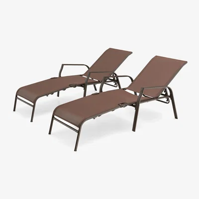 The Range Costway 2 Pcs Patio Reclining Chair-Brown - Brown