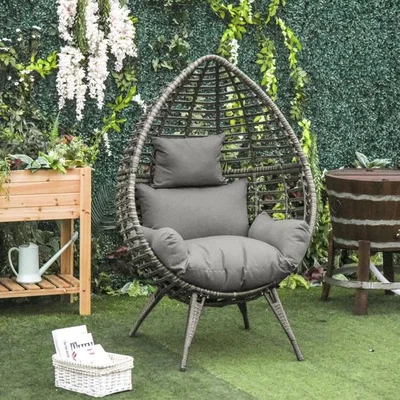 The Range Rattan Wicker Teardrop Chair - Grey