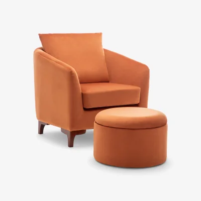 The Range Velvet Orange Angela Accent Tub Chair with Ottoman - Orange