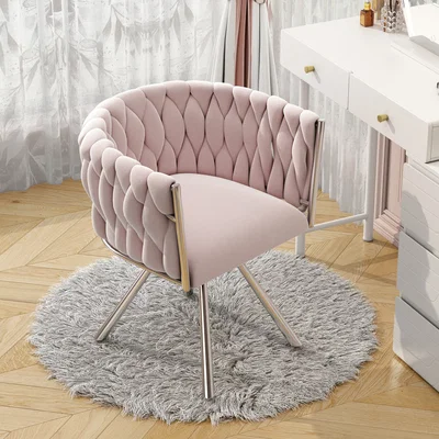 The Range Velvet Luxurious Swivel Chair with Four Metal Legs, Pink - Pink