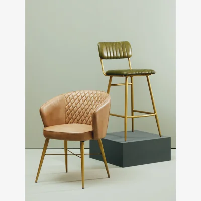 The Range Buffalo Grey Leather Chair With Gold Finish Legs - Grey
