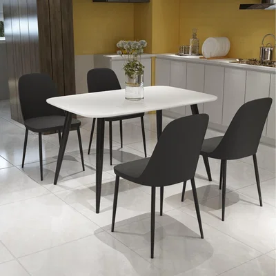 The Range Aspen Rectangular White Table and 4 Duo Plastic Chair SET - Black