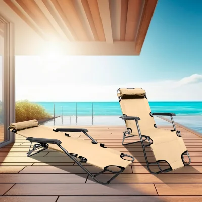 The Range Neo Grey Pair of 2 In 1 Sun Lounger Chairs Set - Beige