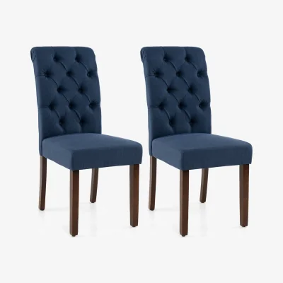 The Range Set of 2 Pine Wood Frame Button Chairs with Padded Seat - Blue