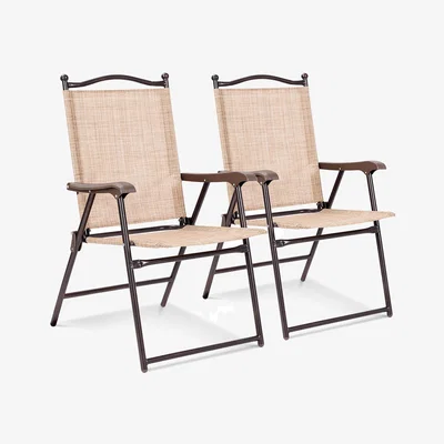 The Range Costway Set of 2 Patio Folding Chairs-Natural - Natural