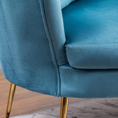 The Range Velvet Double Accent Chair Sofa - Light Blue