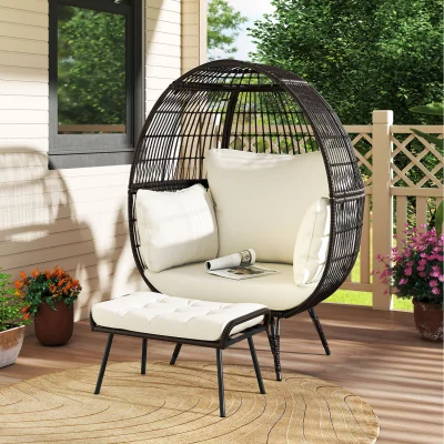 The Range Oversized Egg Chair with Ottoman - White