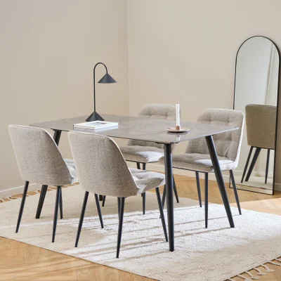 The Range Wicklow Rect Table Grey/Black 140x80 + 4 Brooke Monza Beige Chairs - Grey & Black