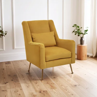 The Range Doucet Yellow Velvet Chair With Gold Finish Legs - Yellow