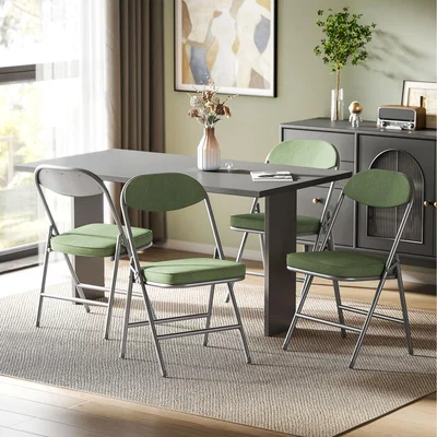 The Range HOMCOM Folding Chairs Set of 4 with Cushioned Seat Steel Frame - Green
