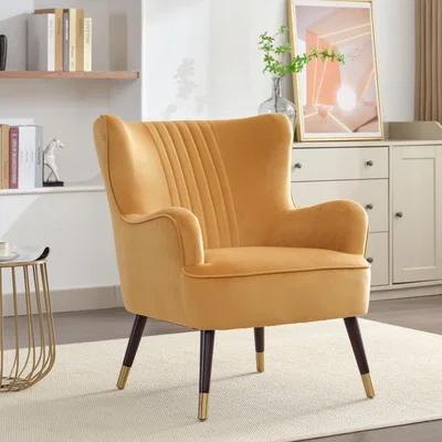 The Range Madison Velvet Fabric Accent Chair - Yellow