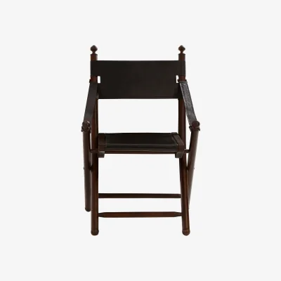 The Range Inca Black Leather and Teak Wood Folding Chair - Black