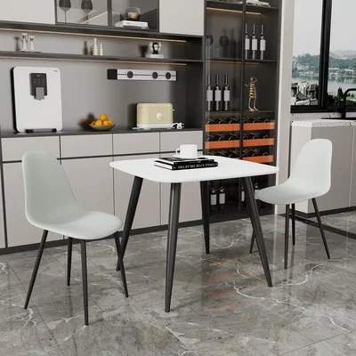 The Range Aspen Square White Table and 2 Curve Plastic Chair SET - Light Grey