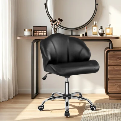 The Range Yaheetech Faux Leather Modern Swivel Vanity Chair - Black