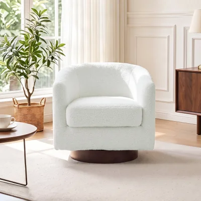 The Range Sherpa Fleece Upholstered Swivel Chair - Beige