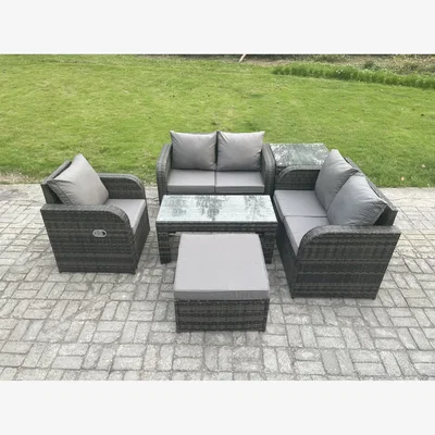 The Range Fimous 6-Piece Rattan Lounge Set with Sofa, Table & Chairs - Dark Grey