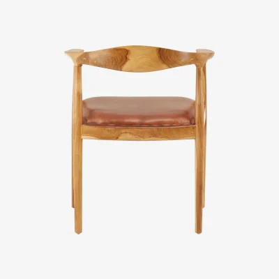 The Range Kendari Brown Leather and Teak Wood Chair - Natural