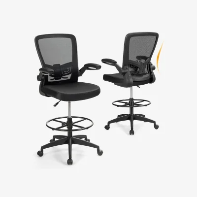 The Range Set of 2 Ergonomic Height Adjustable Drafting Chair - Black