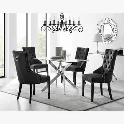 The Range Leonardo 4-person Table with 4 Belgravia Black Leg Chairs - Black