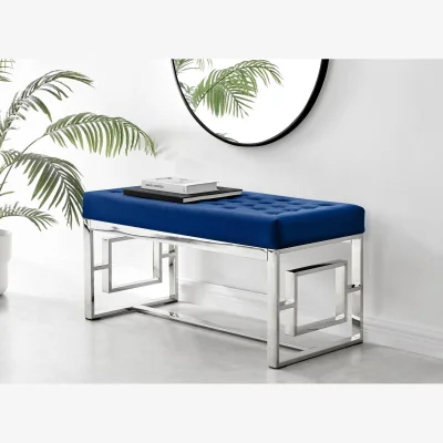 The Range Furniturebox UK Cambridge Green Velvet and Gold Metal Bench Seat Chair - Navy