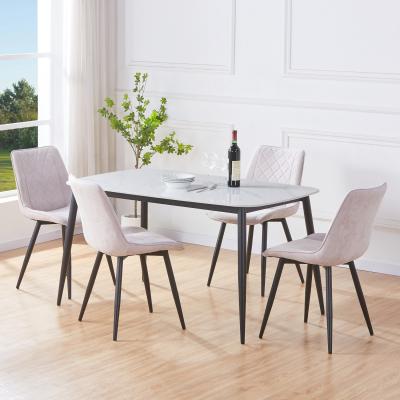 The Range Aspen White Sintered Stone Rectangular Table and 4 Cord Fabric Chair Set - Natural