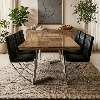 The Range Diamante Black Leather Effect Chair With Stainless Steel Cross Legs - Black