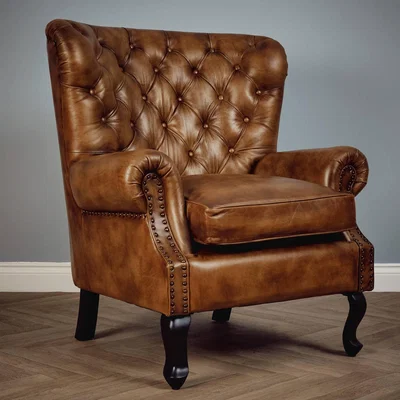 The Range Genuine Leather High Back Arm Chair Brown Tan - Brown