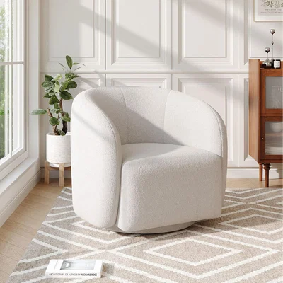 The Range Boucle Fabric Swivel Chair - White