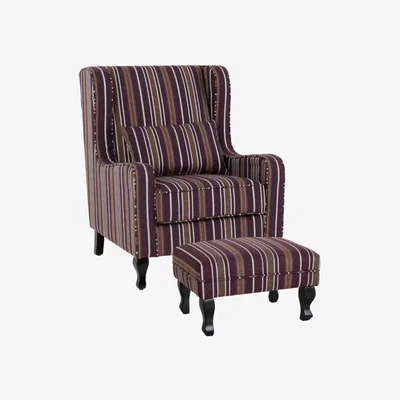 The Range Sherborne Fireside Chair with Footstool - Burgundy Stripe